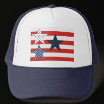 red, white and blue hats