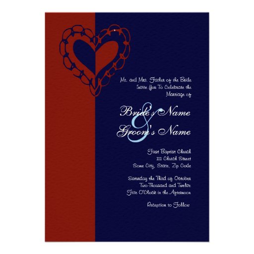 Red, White, and Blue Heart Wedding Invitation (front side)