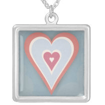 red, white,and  blue love heart  - necklace