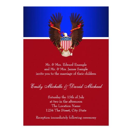 Red, White and Blue Patriotic Wedding Invitations (front side)