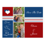 Red White and Blue Photo Squares Save The Date Postcards