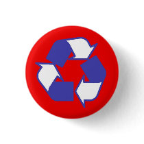 Red White and Blue recycle logo button