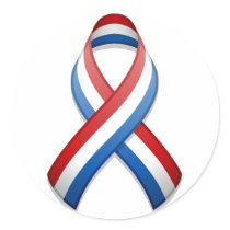 Red, White, and Blue Ribbon Round Sticker by jamieco Red, White, and Blue Ribbon Round Sticker
