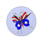 Red White and Blue Star Spangled Butterfly Wallclocks