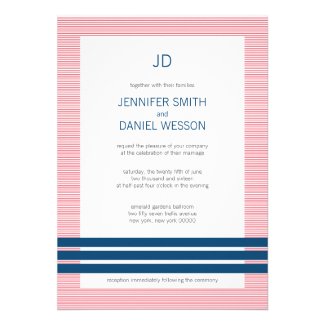 Red White And Blue Stripes Monogram Wedding Invite