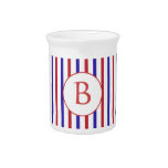 Red, White, and Blue Stripes with Monogram Beverage Pitchers
