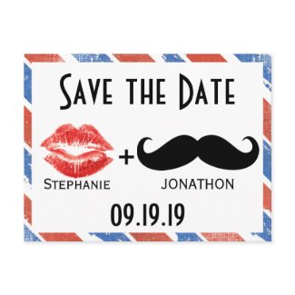 Red White and Blue Vintage Save the Date Post Card