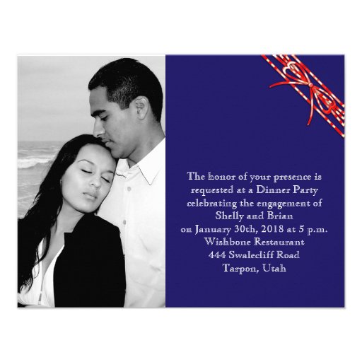 Red White and Blue Wedding Engagement Invitation (front side)