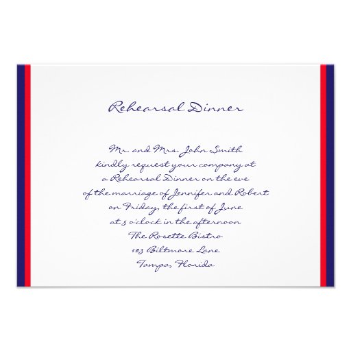 Red White and Blue Wedding Rehearsal Announcements