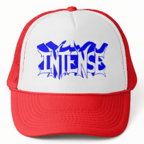 Red/White Baseball Cap with Blue Intense Logo hats