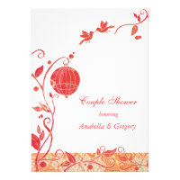 Red + White Bird Cage Birds Wedding Couples Shower Invitation