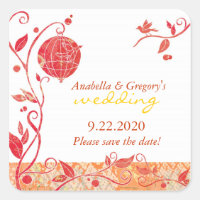 Red, White Bird Cage Save the Date Wedding Sticker