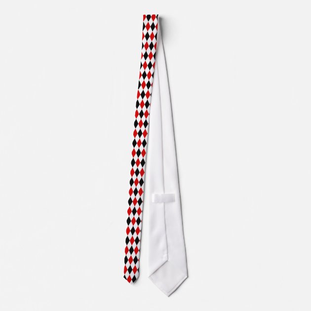 Red White Black Harlequin Diamond Pattern Tie 3/3