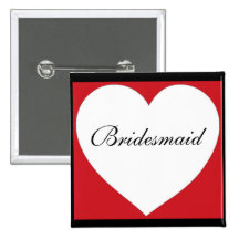 Red white black simple heart bridesmaid button