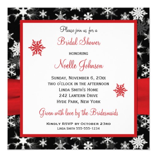 Red, White, Black Snowflakes Bridal Shower Invite