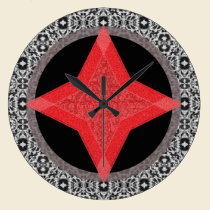 red, white & black star pattern wall clock wall clocks