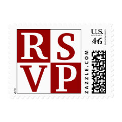 Red White Block Lettering RSVP Wedding Stamps