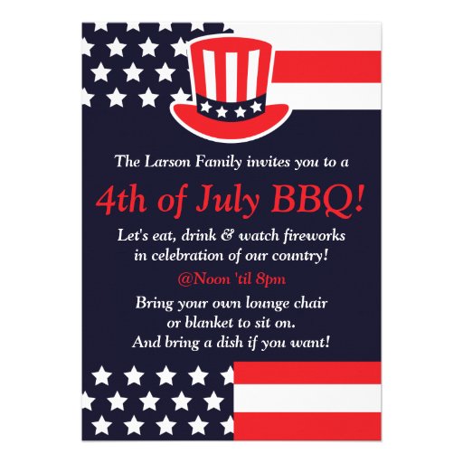 Red, White & Blue 4th of July Invitations (front side)