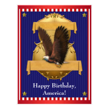 Red White Blue Bald Eagle Patriotic 4th of July Personalized Announcements