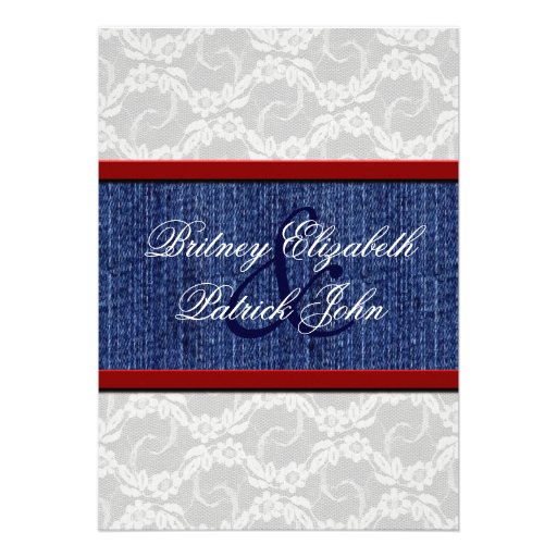 Red White & Blue Country Lace Wedding Invitations 5" X 7 ...