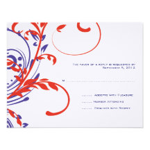 Red, White, Blue Double Floral Wedding RSVP Custom Invitations