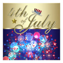 Red White & Blue Fireworks 4th of July Invitations