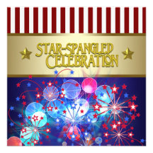 Red White & Blue Fireworks 4th of July Invitations