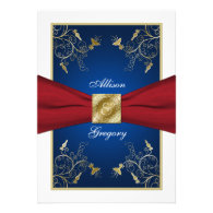 Red White Blue Floral Monogram Wedding Invitation