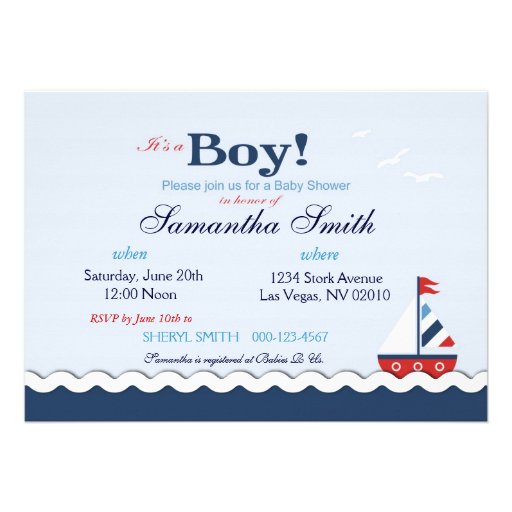 Red White Blue Nautical Ships Ahoy! Baby Shower 2 Custom Invite