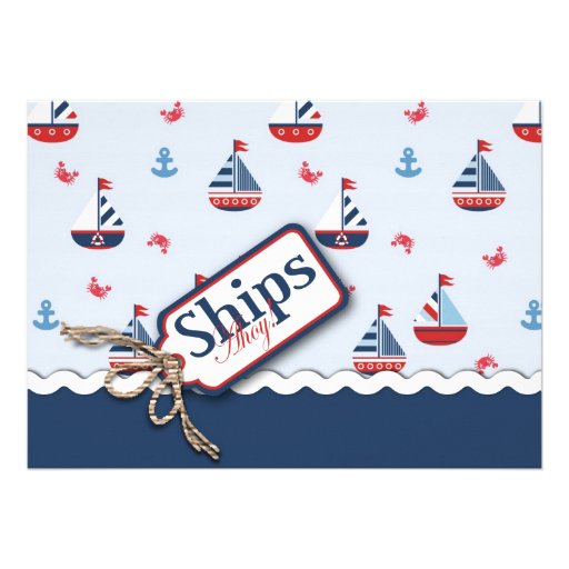 Red White Blue Nautical Ships Ahoy! Baby Shower 2 Custom Invite (front side)