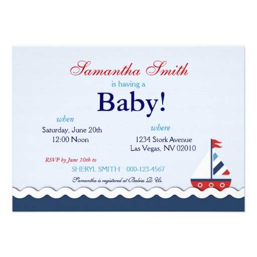 Red White Blue Nautical Ships Ahoy! Baby Shower Invitations