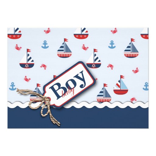 Red White Blue Nautical Ships Ahoy! Baby Shower Invitations