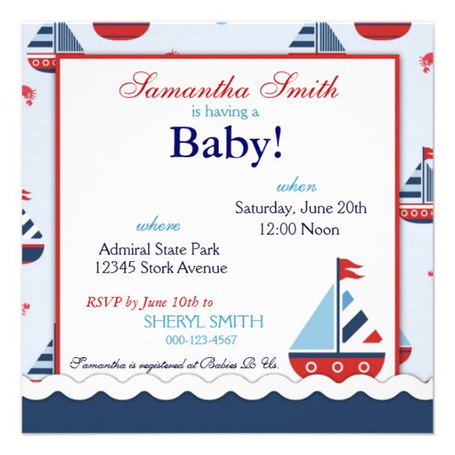 Red White Blue Nautical Ships Ahoy! Baby Shower S1 Invitation