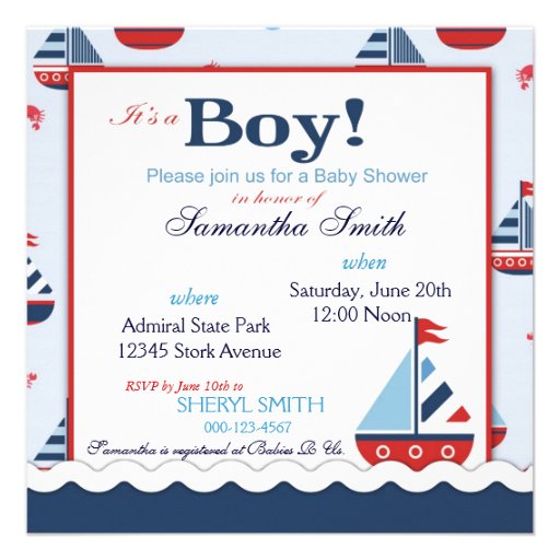 Red White Blue Nautical Ships Ahoy! Baby Shower S3 Invite