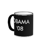 Red White Blue Obama, OBAMA '08, Black Ringer mug