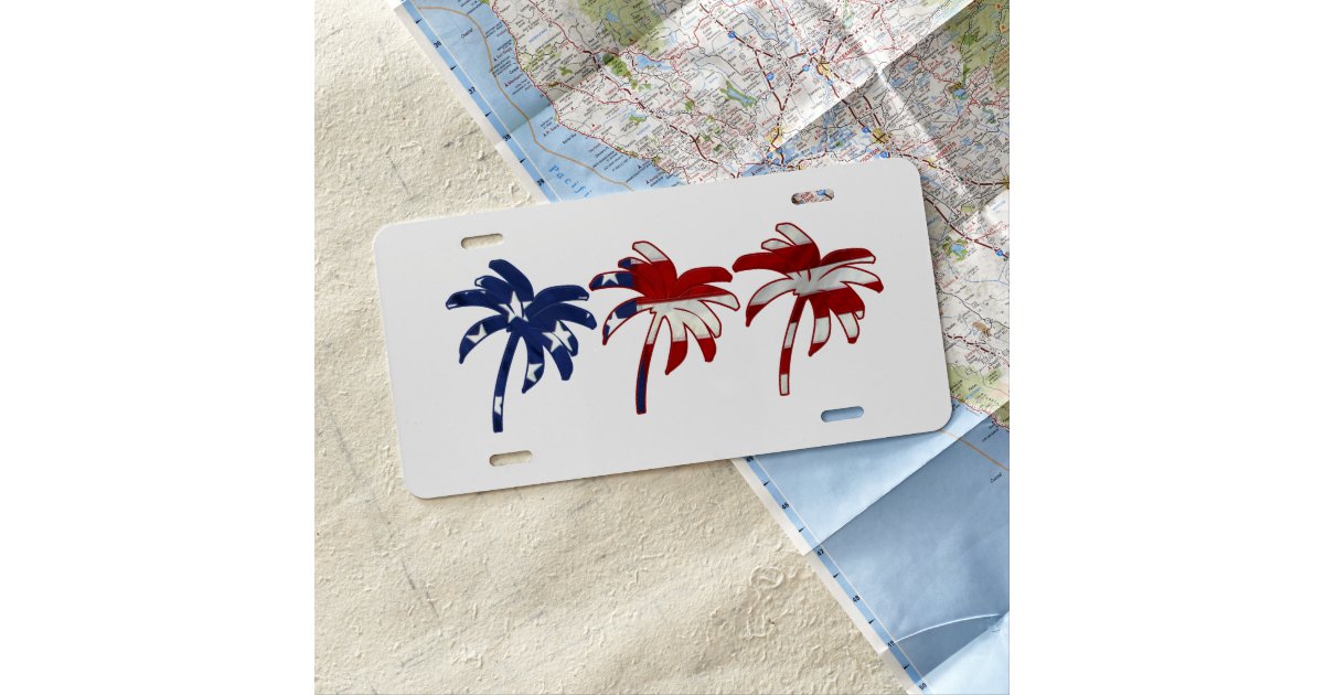 Red White Blue Palm Trees License Plate Zazzle