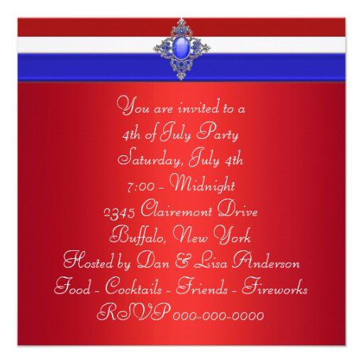 Red White Blue Patriotic 4th of July Party Custom Announcement