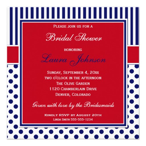 Red White Blue Polka Dot Stripe Shower Invite