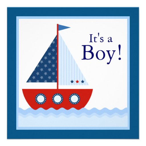 Red White Blue Sailboat Baby Boy Shower Custom Announcement