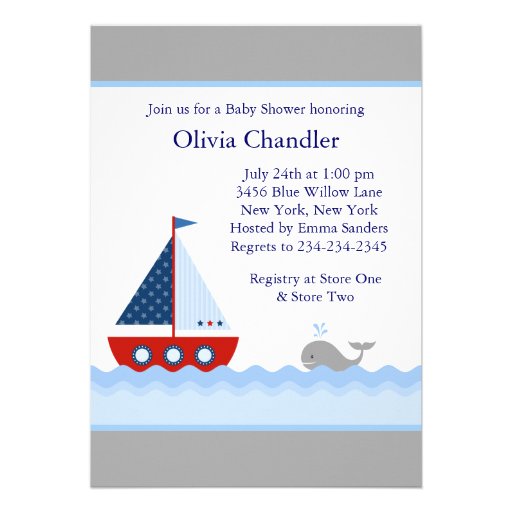 Red White Blue Sailboat Baby Boy Shower Invitation