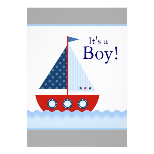 Red White Blue Sailboat Baby Boy Shower Invitation