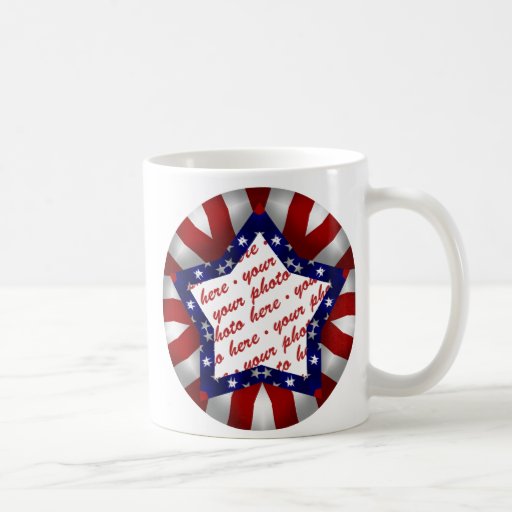 Red White & Blue Star Shaped Photo Frame Coffee Mugs