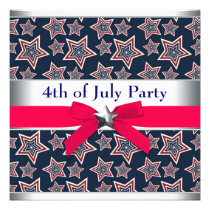 Red White Blue Stars 4th of July BBQ Party invitations