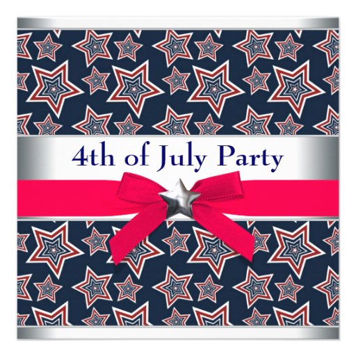 Red White Blue Stars 4th of July BBQ Party Custom Invites