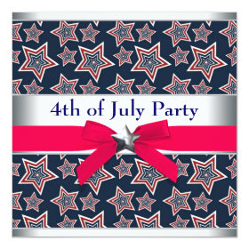 Red White Blue Stars 4th of July BBQ Party 5.25x5.25 Square Paper Invitation Card