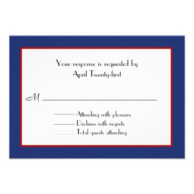 Red, White, &amp; Blue Wedding RSVP Card Personalized Invitation
