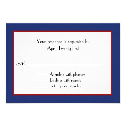 Red, White, & Blue Wedding RSVP Card Personalized Invitation from