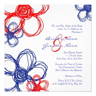 Red, White, Blue Wild Flowers Wedding Invitation