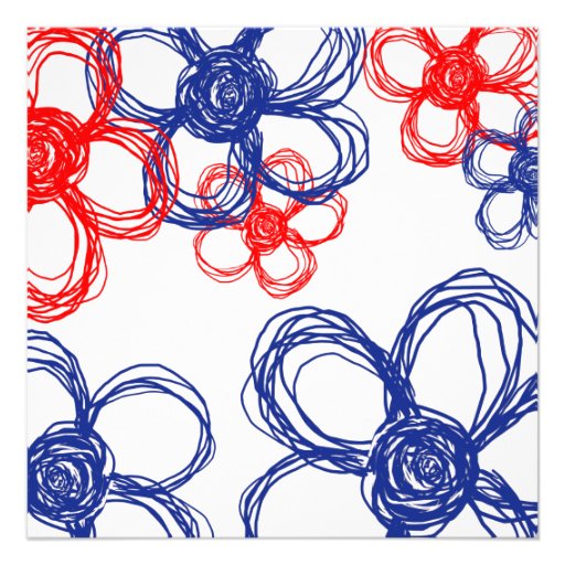 Red, White, Blue Wild Flowers Wedding Invitation