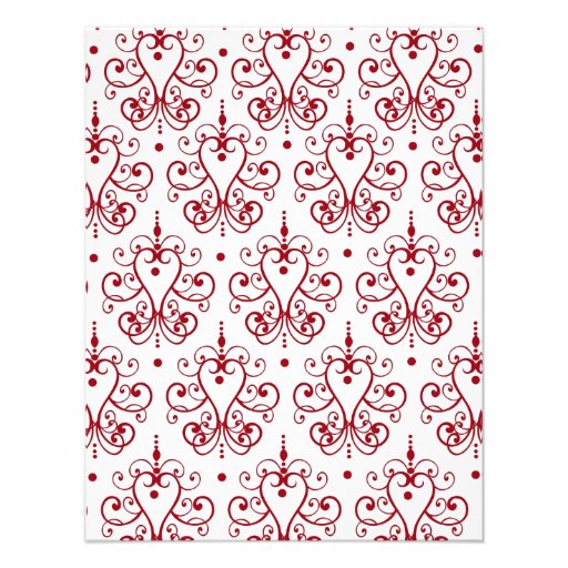red white chandelier heart damask personalized invitation